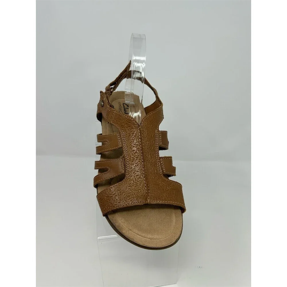 Clarks April Belle Womens Slingback Wedge Sandals Brown Strappy Comfort Size 10